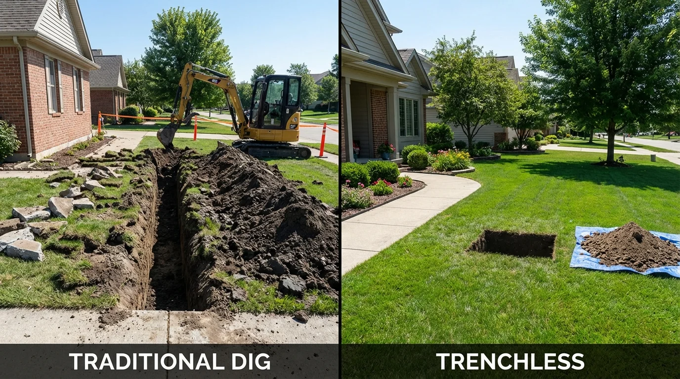 Trenchless sewer repair with minimal yard damage versus traditional excavation in Saluda, SC